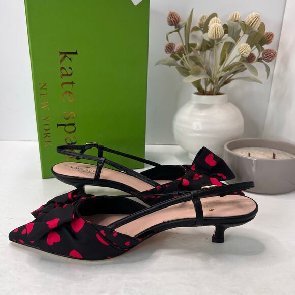 Kate Spade Daxton Heart Kitten Heel Slingback Black/Red Women 7.5M NWB Valentine - Picture 7 of 11